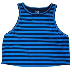 aerie Blue and Black Striped Cropped Tank Top